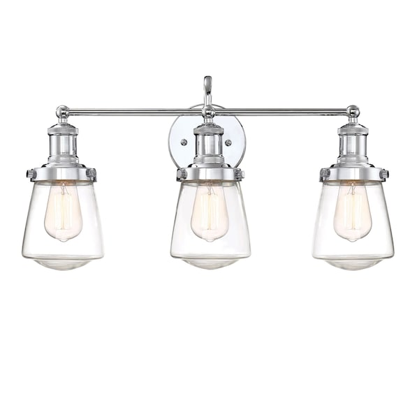 Designers Fountain Taylor 22.6in 3-Light Chrome Industrial Indoor Wall Sconce with Clear Glass Shades 69503-CH - main